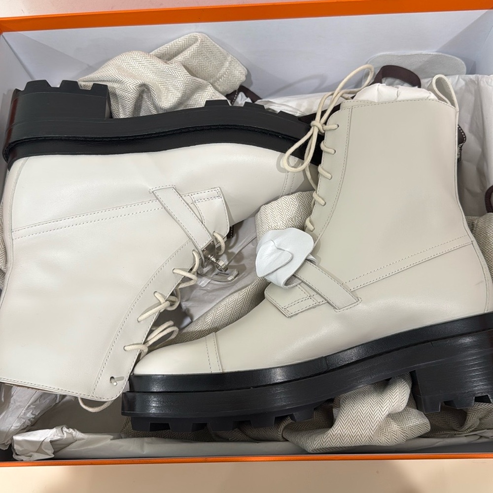 Brand New Hermes Funk Calfskin low boot Beige Glaise